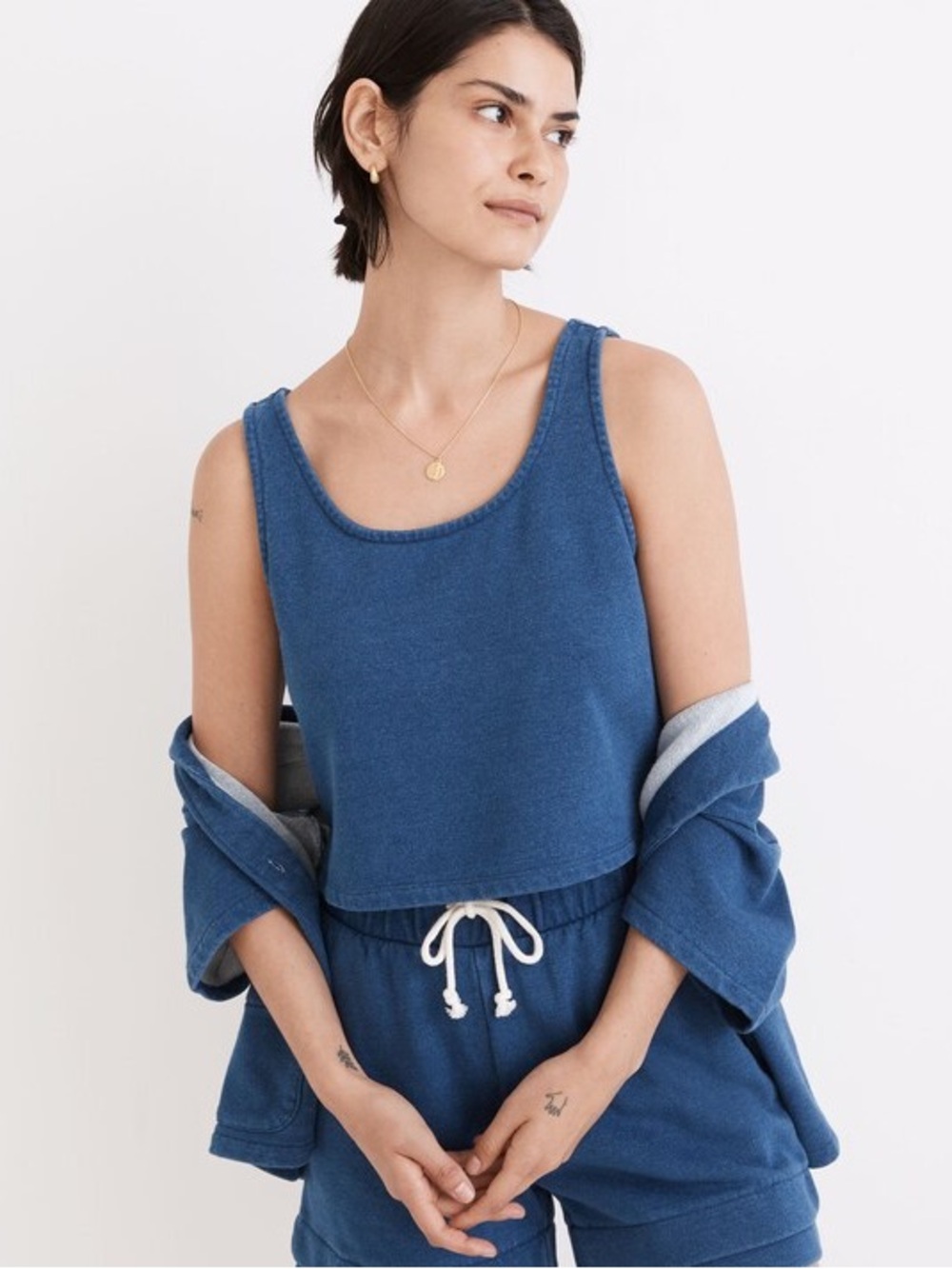 Madewell Indigo Terry Crop Tank Blue Tank Top Small